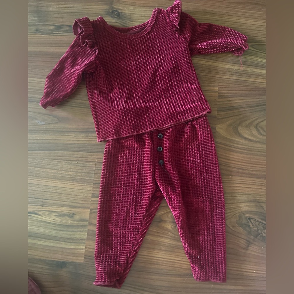 SHEIN Red Velvet Pajama Set Cozy Ribbed Design